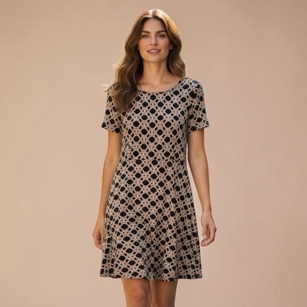 Talbots Navy & White Chain link Fit & Flare Dress Size Large